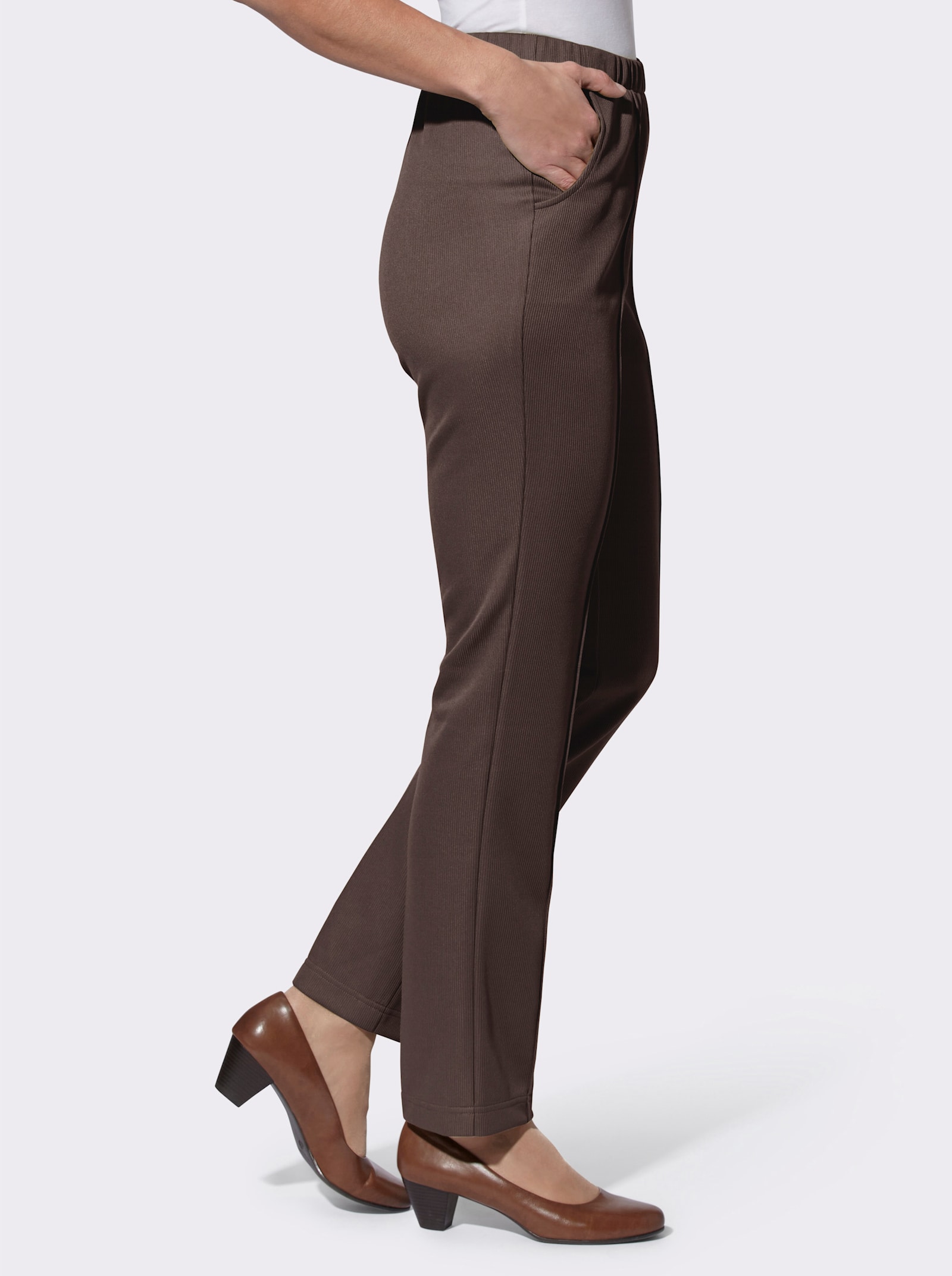 Jerseybroek van ribmateriaal - chocolade