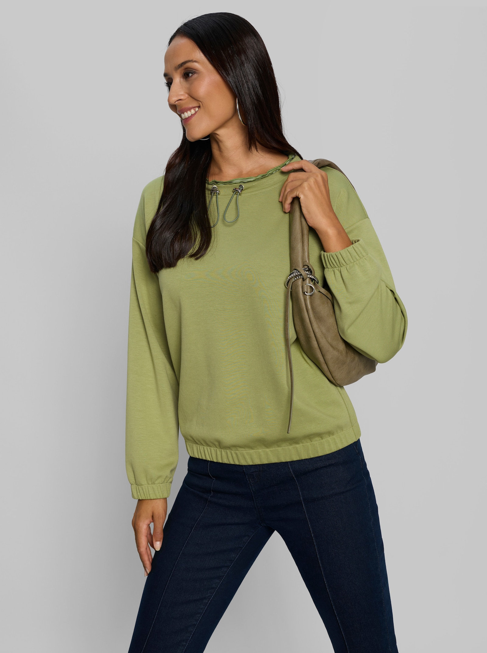 heine Sweatshirt mit Raffungen am Ausschnitt - schilf