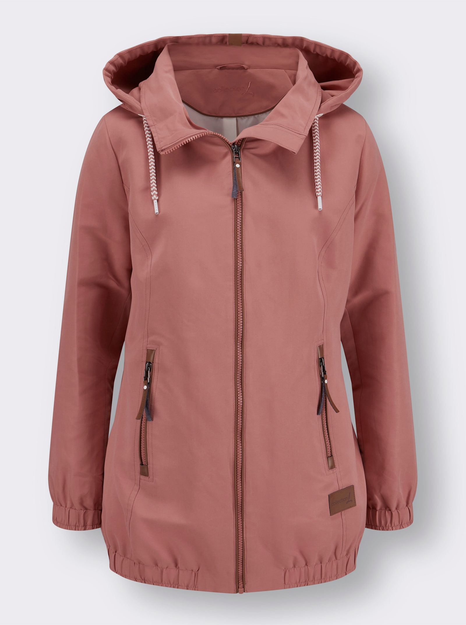 Freizeitjacke mit Lederimitat-Paspeln - rosenholz