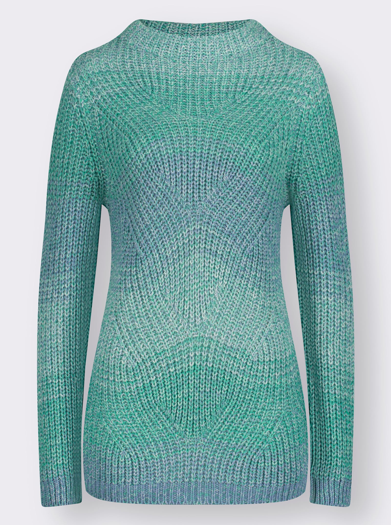Strickpullover mit Kelchkragen - blaugrün-bleu-meliert