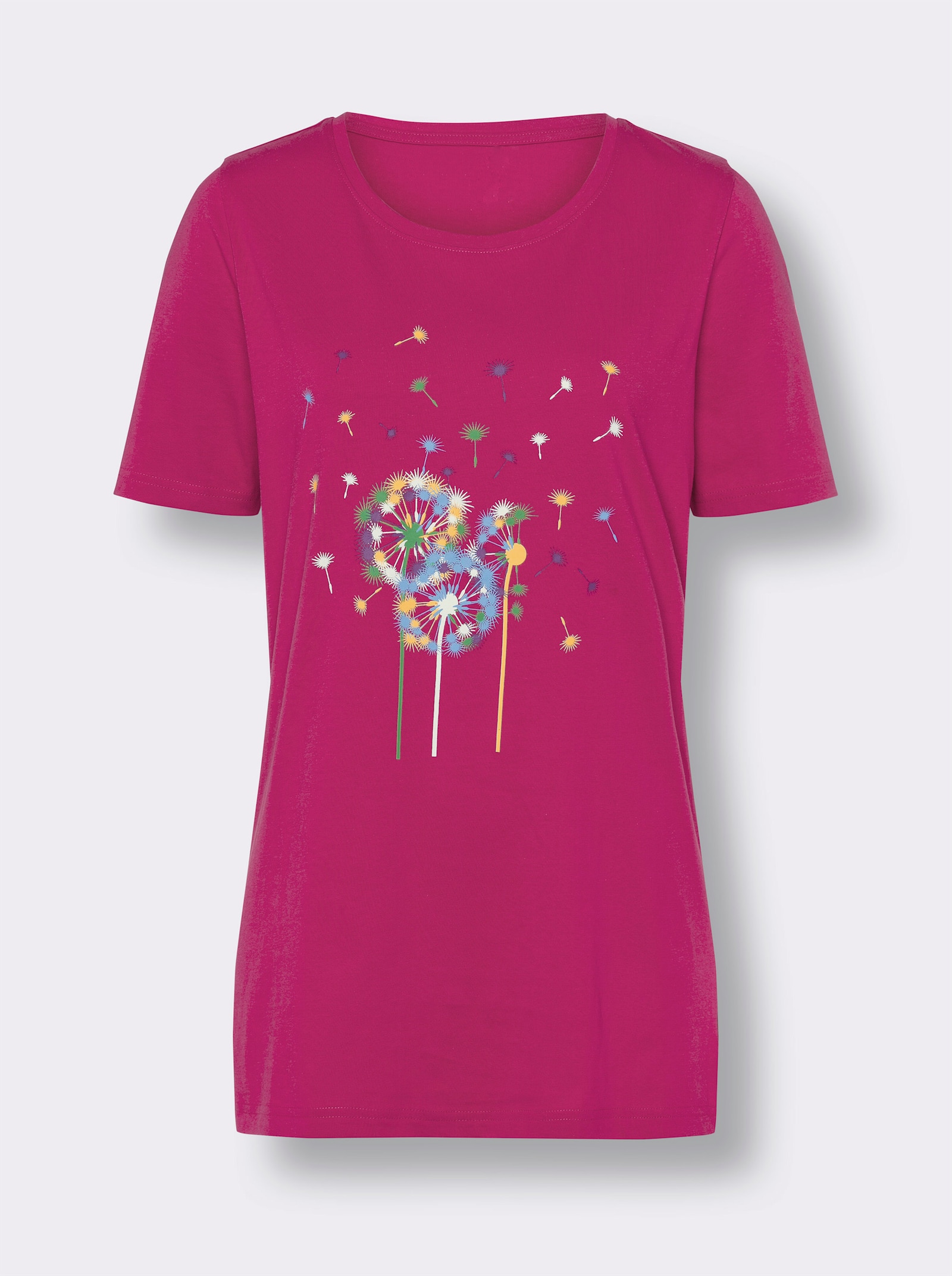 Longshirt aus Baumwolle, bedruckt - fuchsia