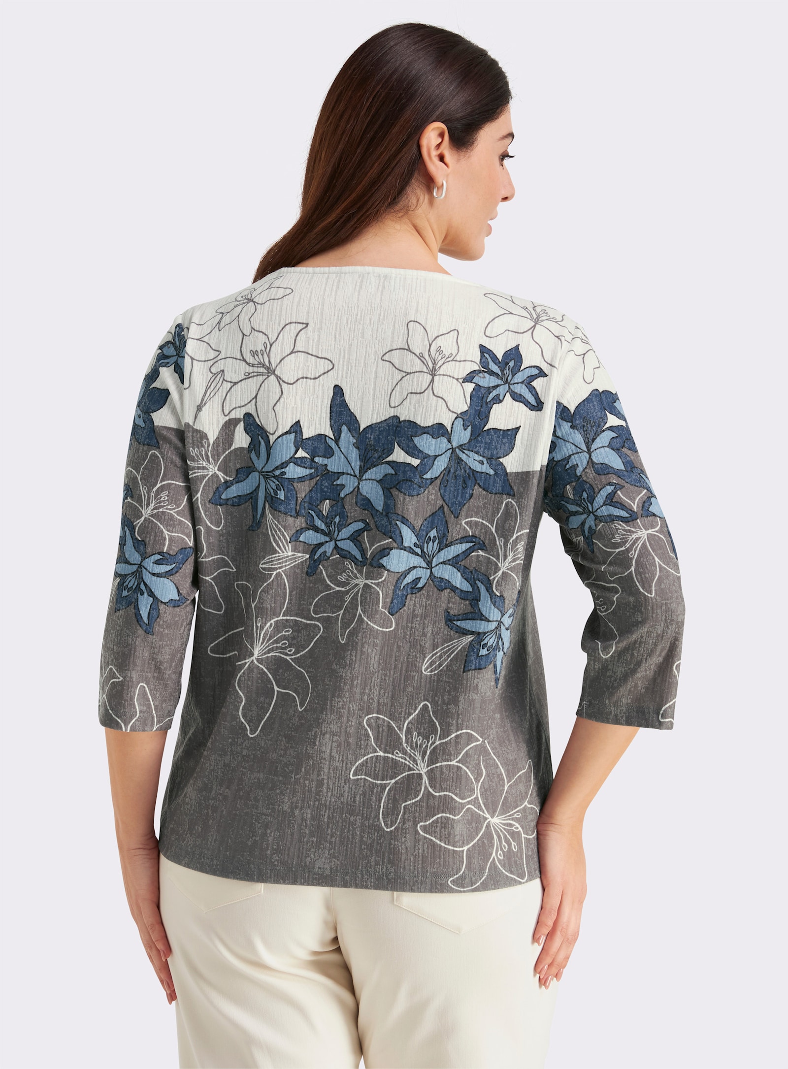  Print-Shirt mit gebogten Kanten - royalblau-schwarz-bedruckt