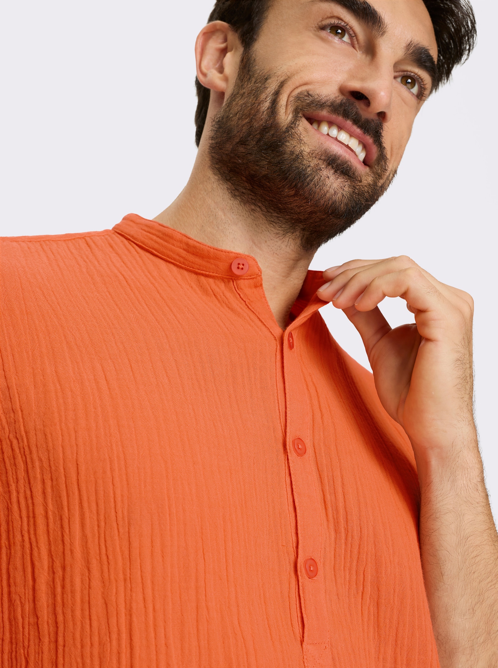 Catamaran Kurzarmhemd in Musselin-Qualität - papaya