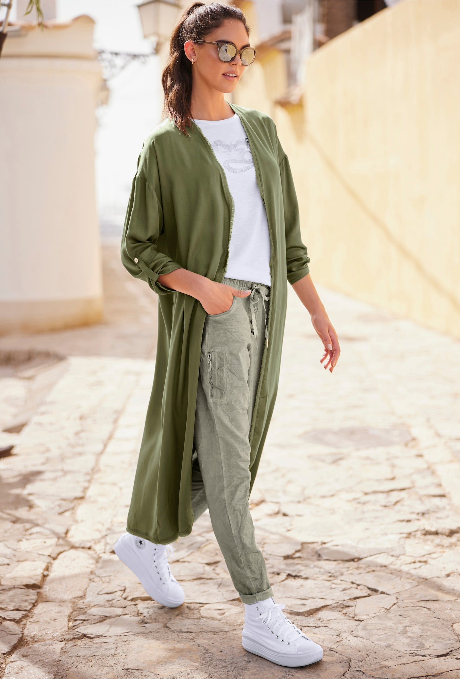 heine Pantalon avec patte de boutonnage - vert olive