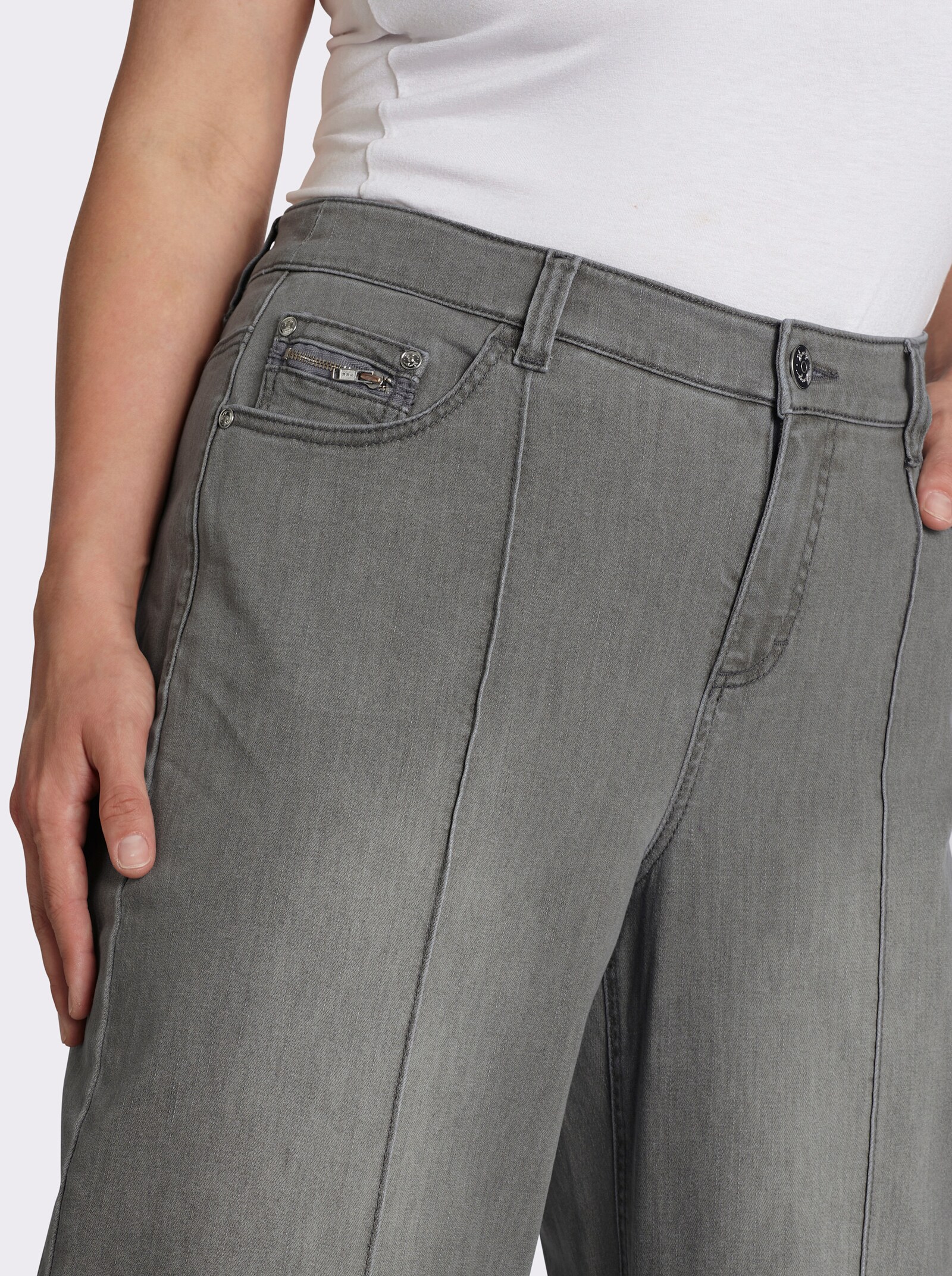sheego Jeans weit, mit Biese und Saumumschlag - light grey-denim
