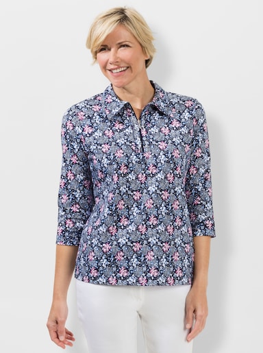 Poloshirt mit Glitzersteinchen - marine-altrosa-bedruckt