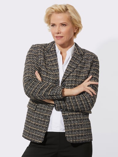 Bouclé-Blazer mit Glitzergarn - camel-schwarz-gemustert