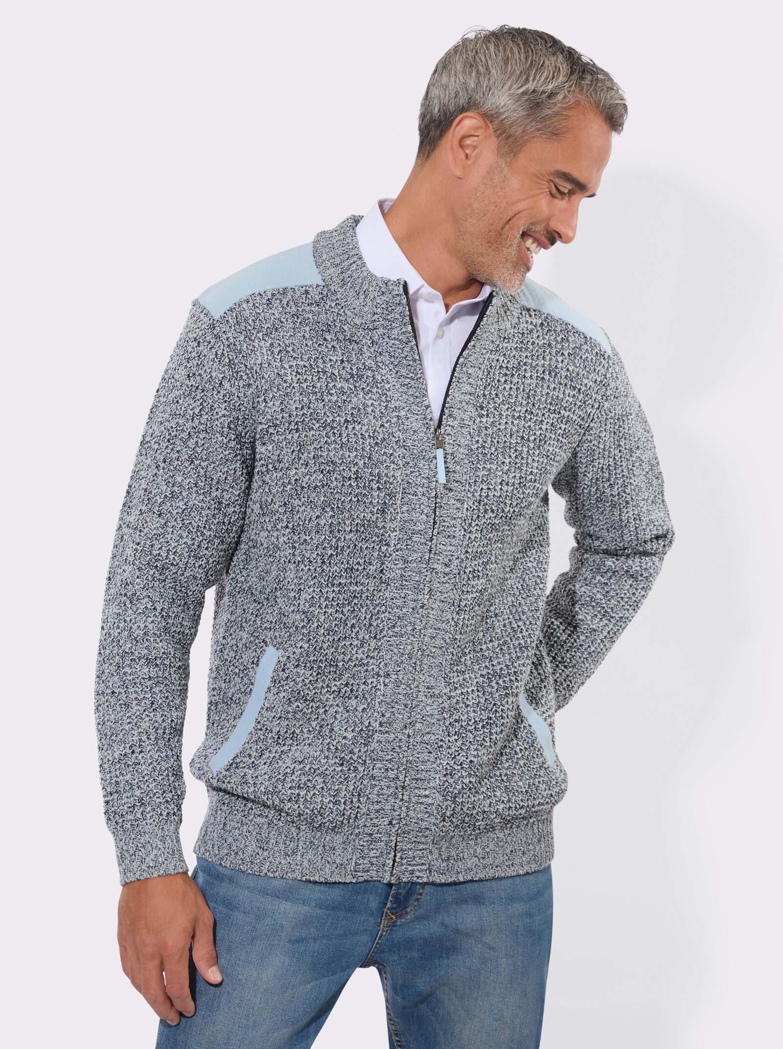 Strickjacke aus Melange-Strick - marine-meliert