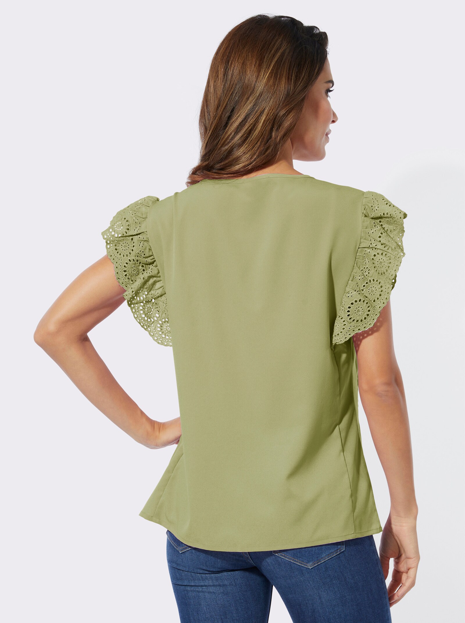 Blusentop mit Flügelärmeln aus Spitze - schilf