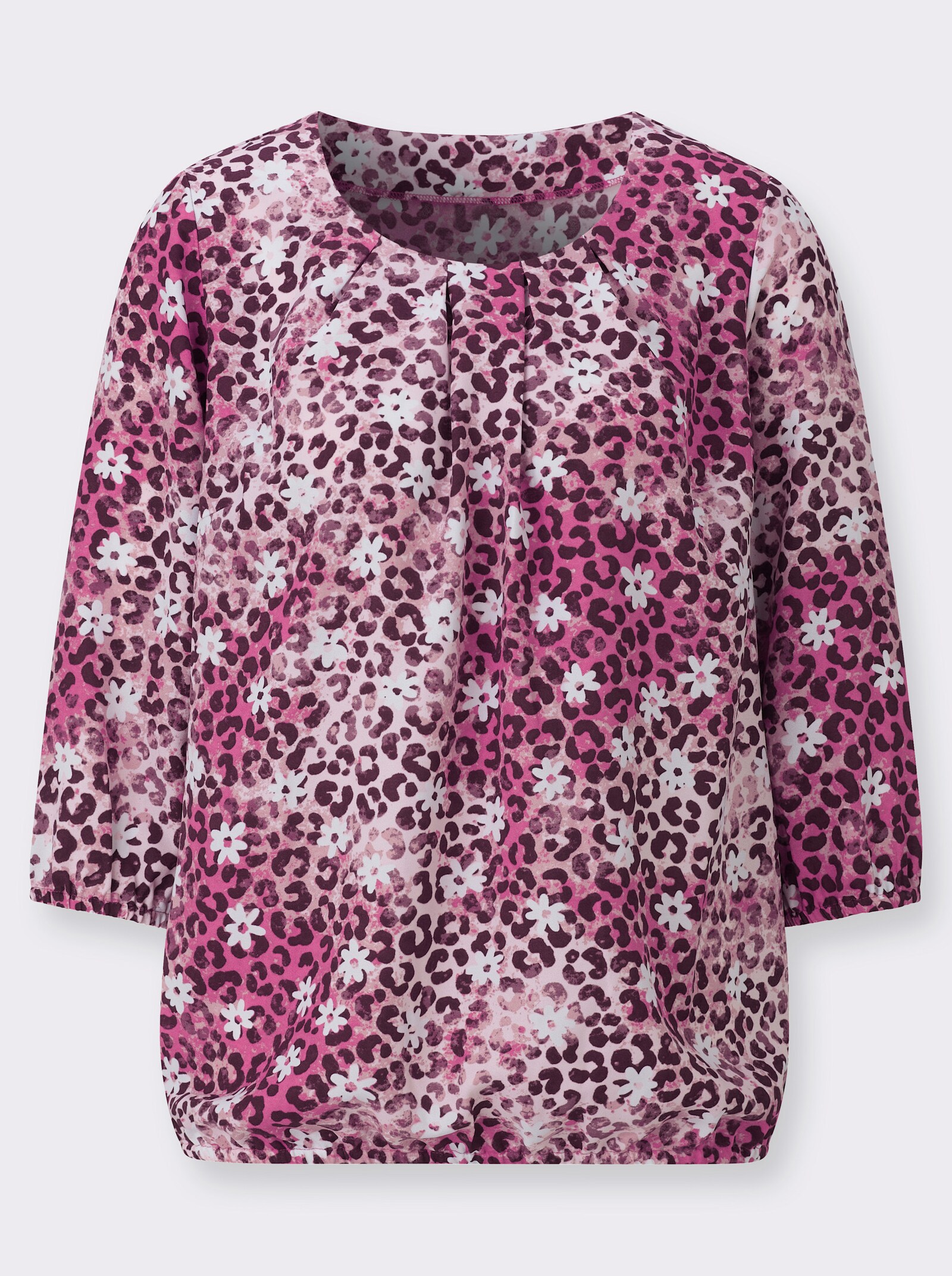 Schlupfbluse in Crêpe-Qualität - hellrosé-burgund-bedruckt