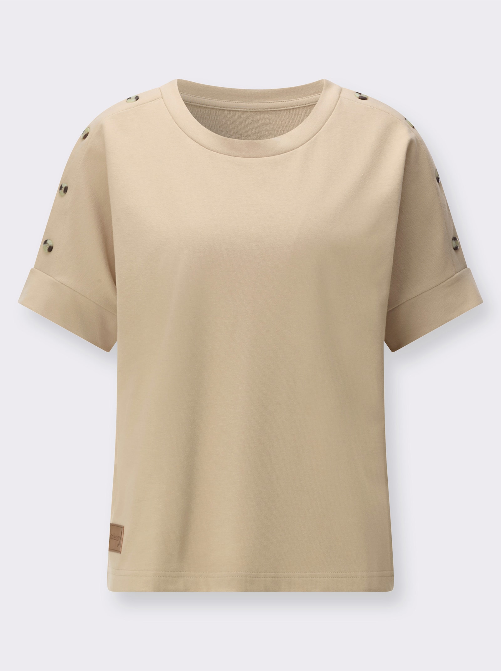 Sweatshirt mit Zierknöpfen an der Schulterpartie - beige
