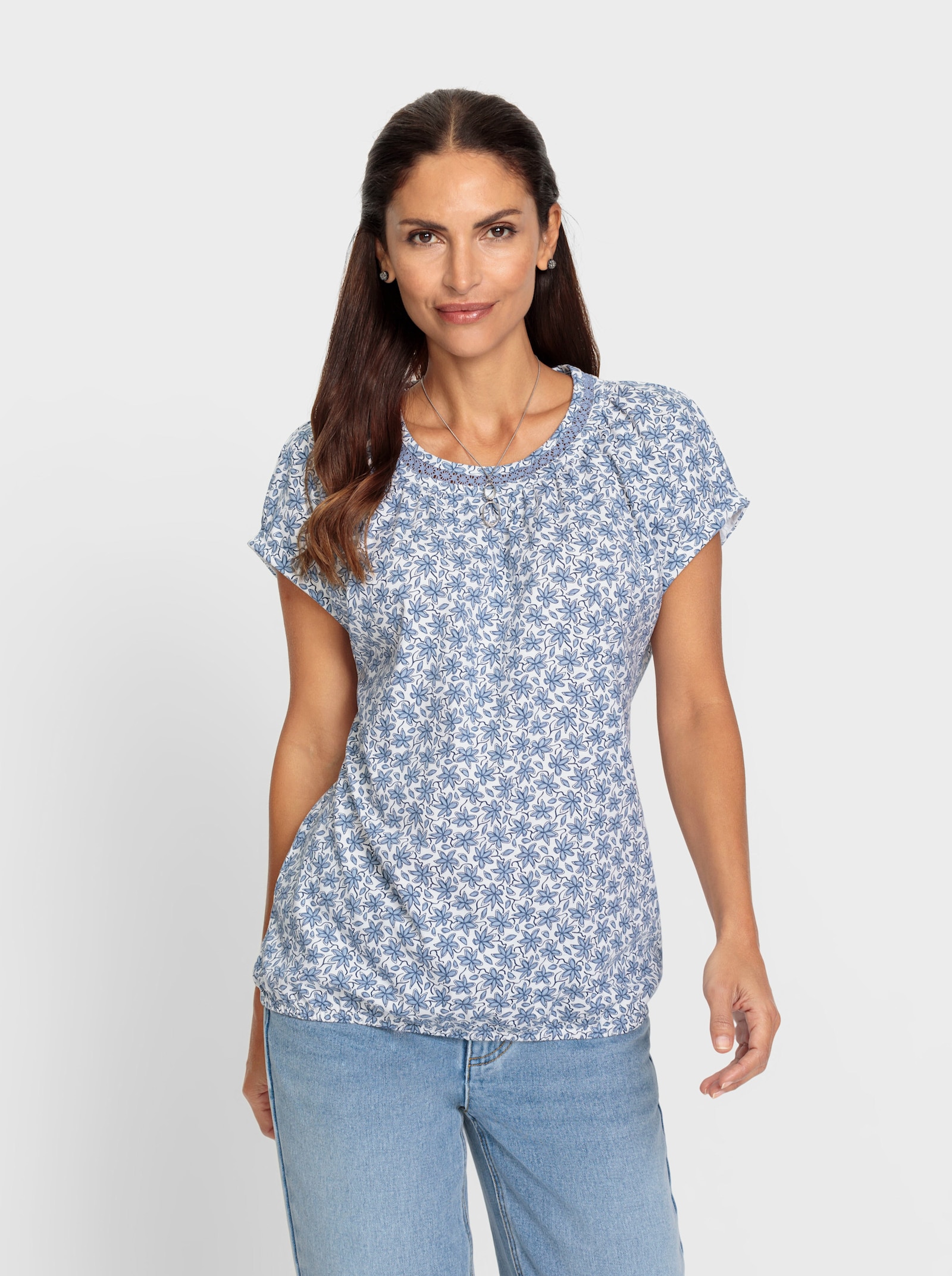 Print-Shirt mit Spitzenbändern - dunkelblau-bedruckt