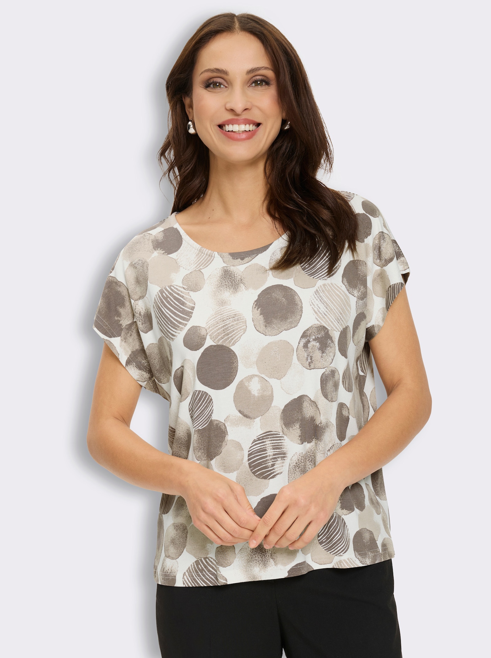Print-Shirt mit überschnittenen Schultern - ecru-sesam-bedruckt