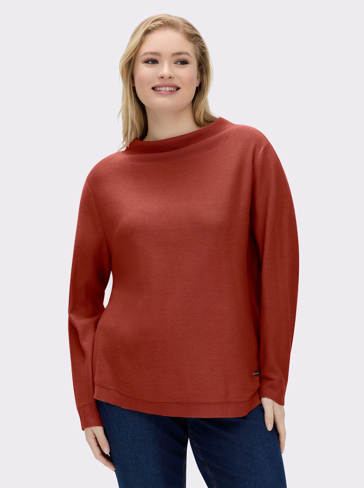 Langarm-Pullover aus reiner Baumwolle - rostrot