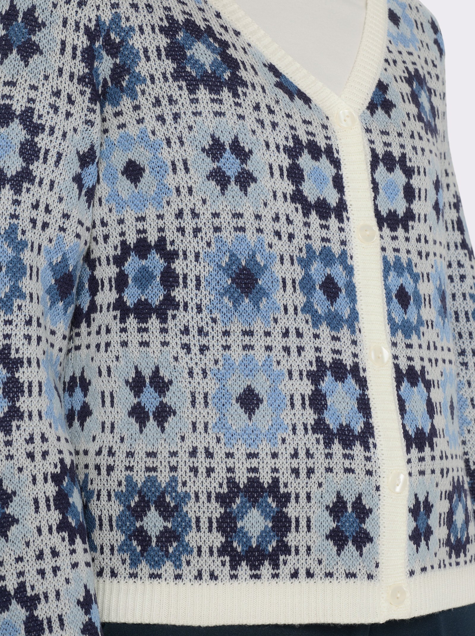 Svetr s patchworkovým vzorem - ecru-džínová modrá-vzor