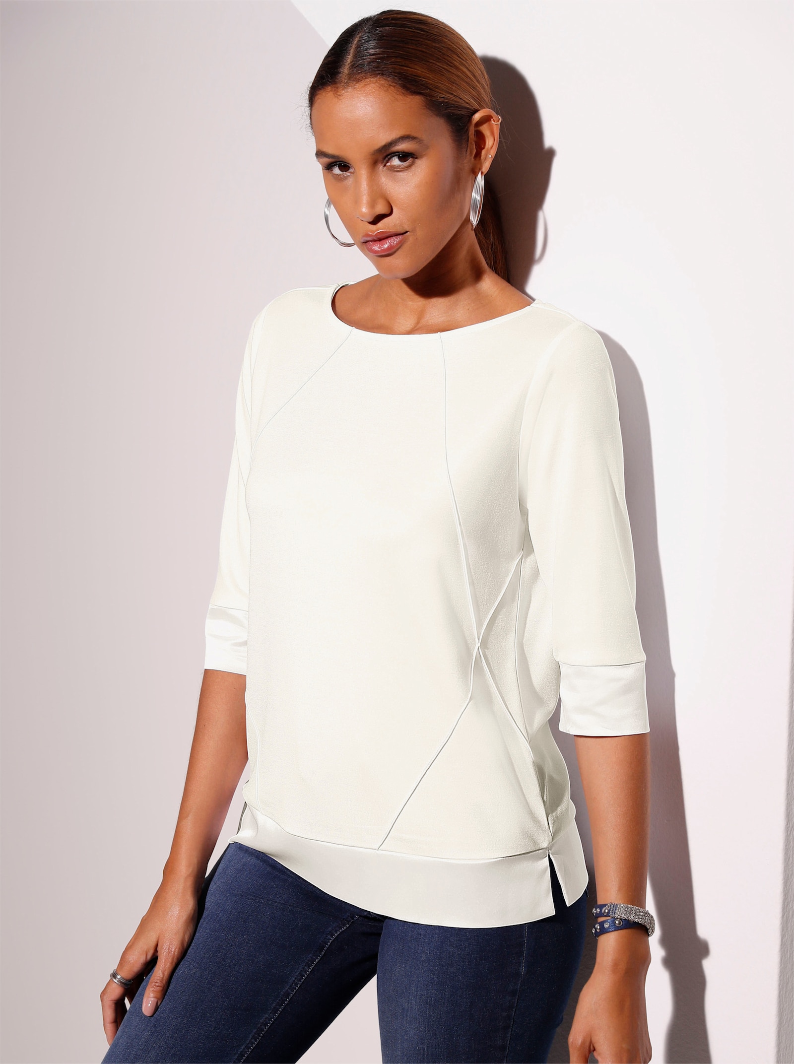 Sweatshirt mit Satin-Besatz - weiß