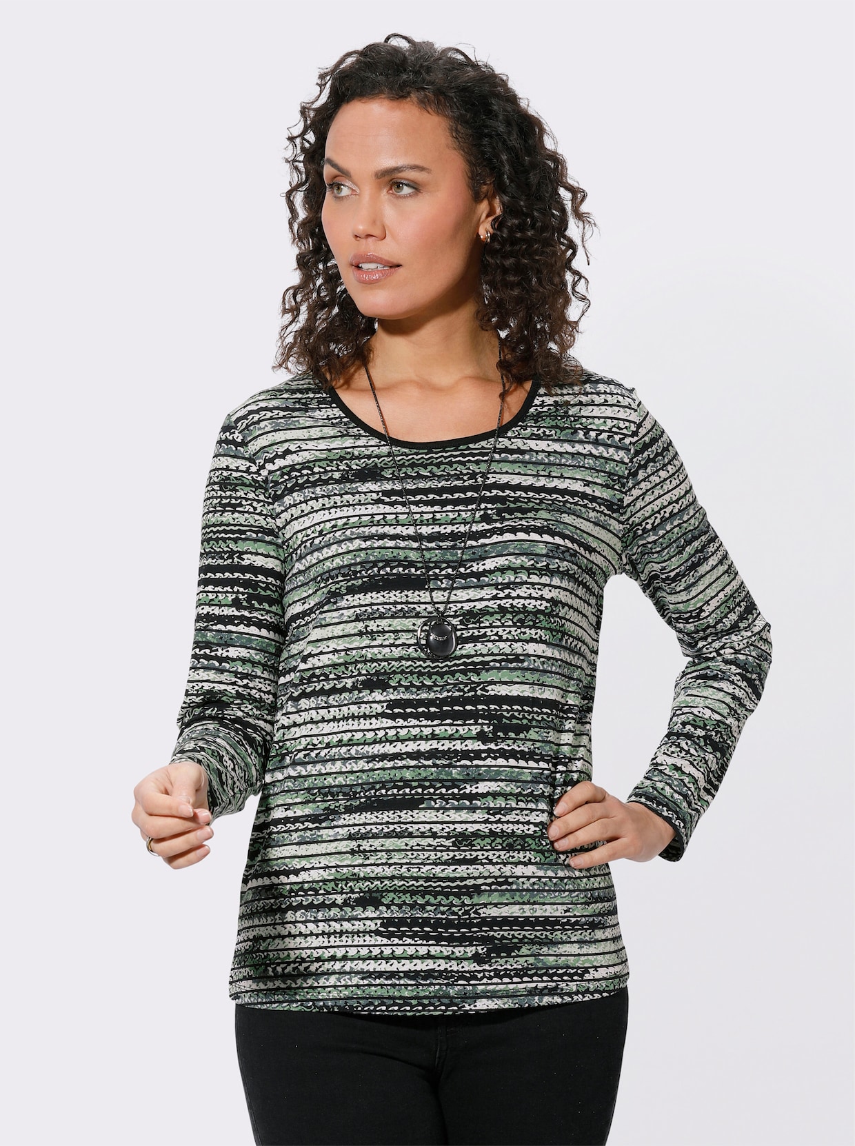 Langarmshirt - eucalyptus-schwarz-bedruckt