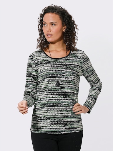 Langarmshirt mit Ringel-Muster - eucalyptus-schwarz-bedruckt