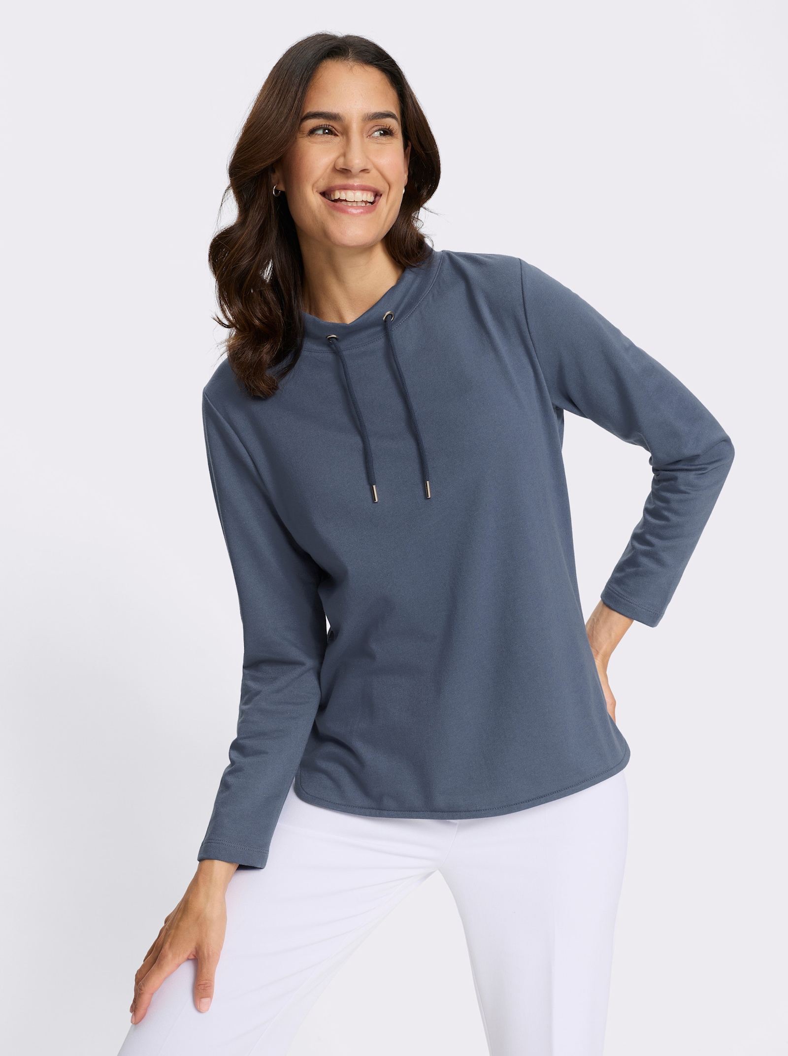 Sweatshirt mit halsfernem Stehkragen - rauchblau