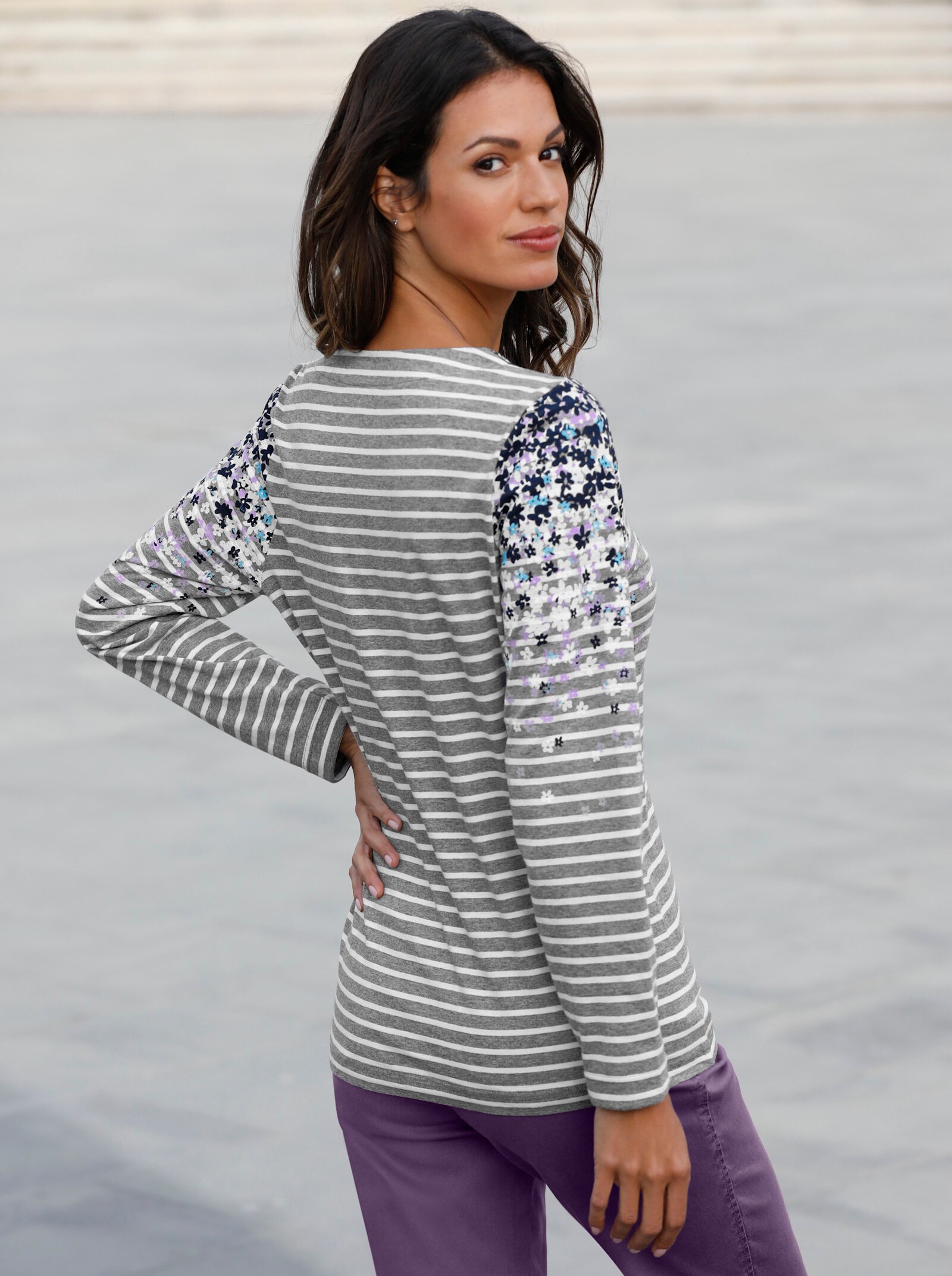 Shirt met lange mouwen en patroonmix - lichtgrijs geprint