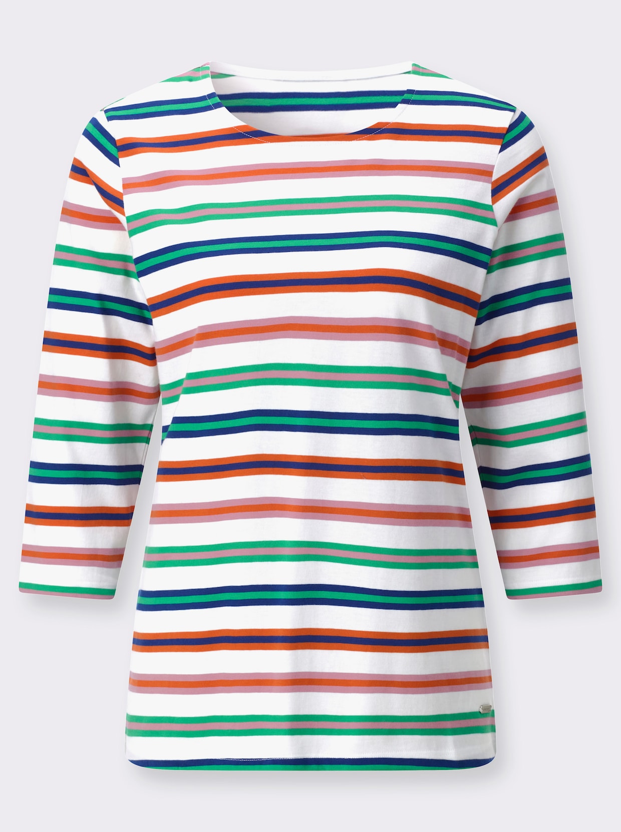 Rundhalsshirt - ecru-altrosa-geringelt
