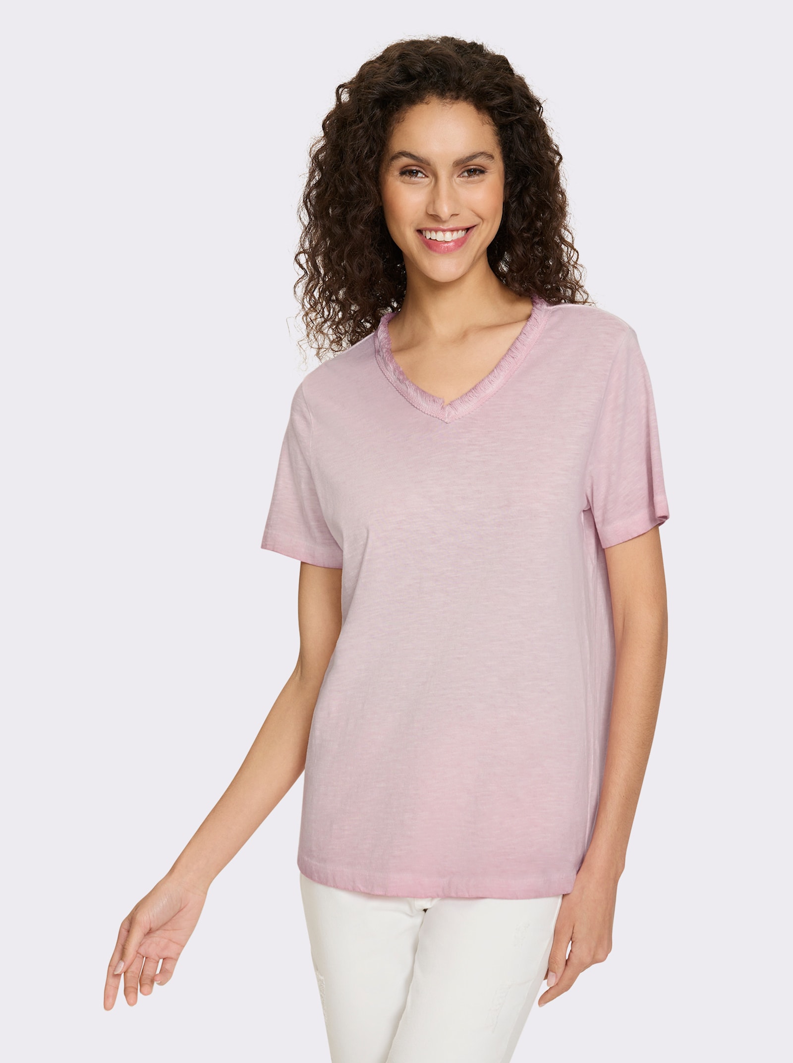 heine V-Shirt aus Flammgarn - rosenholz