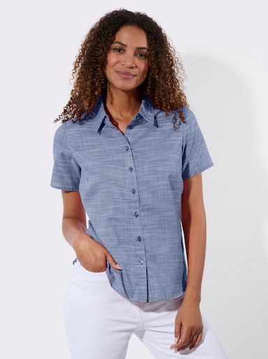 Kurzarm-Bluse - jeansblau-weiß-gemustert