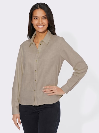 Hemdbluse aus Baumwoll-Stoff - champagner-meliert