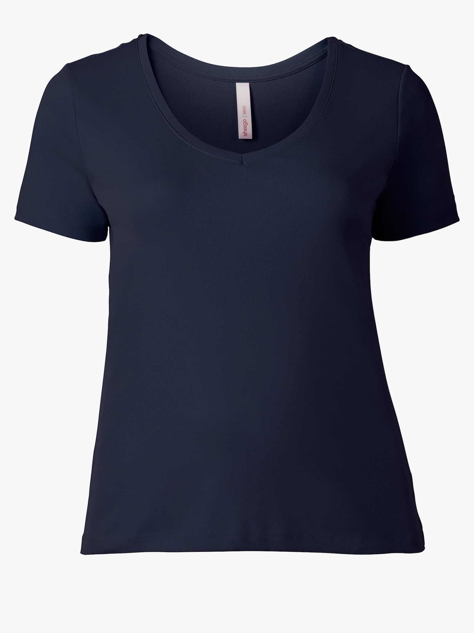 sheego T-shirt met V-hals, ribmateriaal - marine