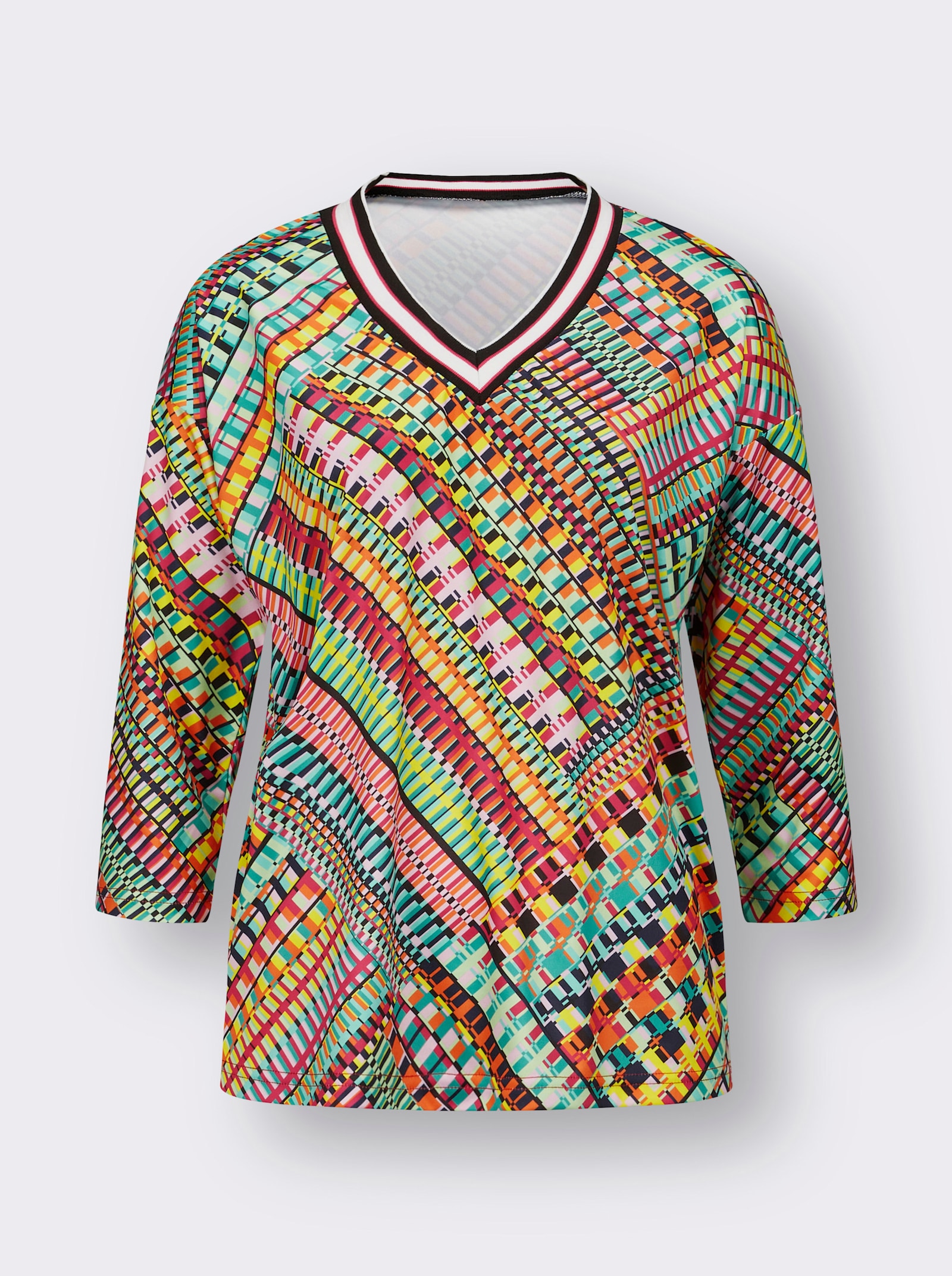 3/4-Arm-Shirt mit Ripsband - smaragd-pink-bedruckt