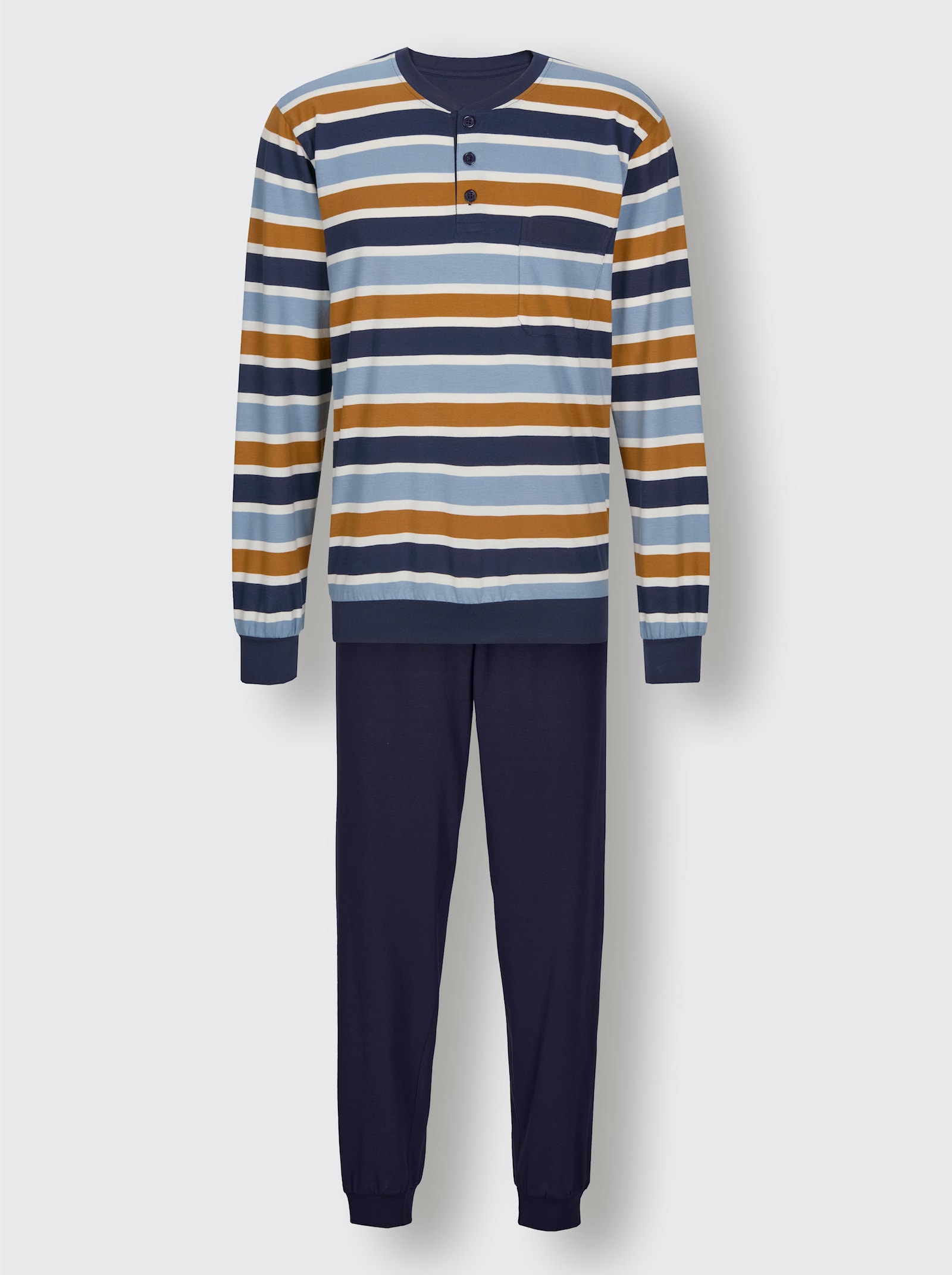 Comte Schlafanzug - marine-ocker-gestreift