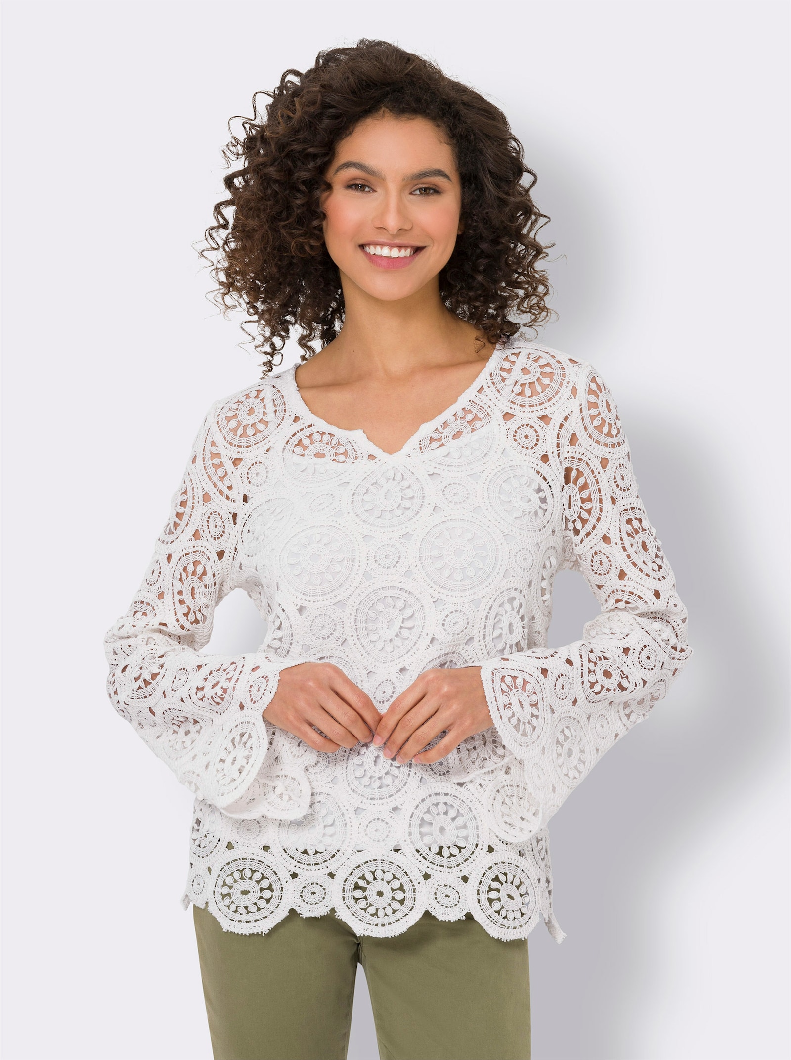 heine Langarmshirt aus Makramee-Spitze - champagner