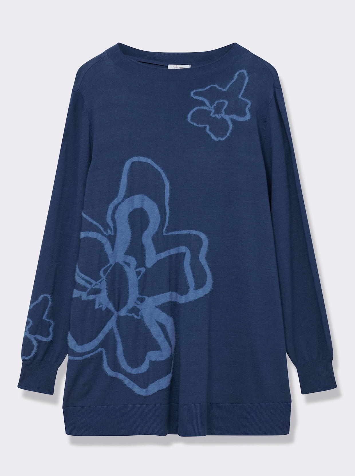 sheego Pullover - jeansblau-gemustert