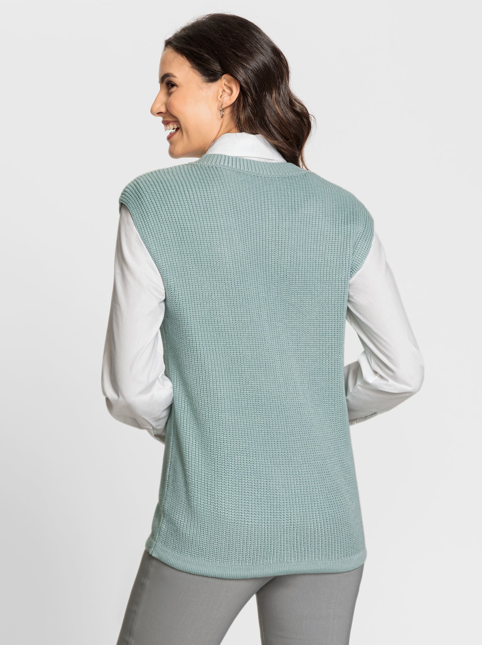 Pullunder in geripptem Strick - kalkmint