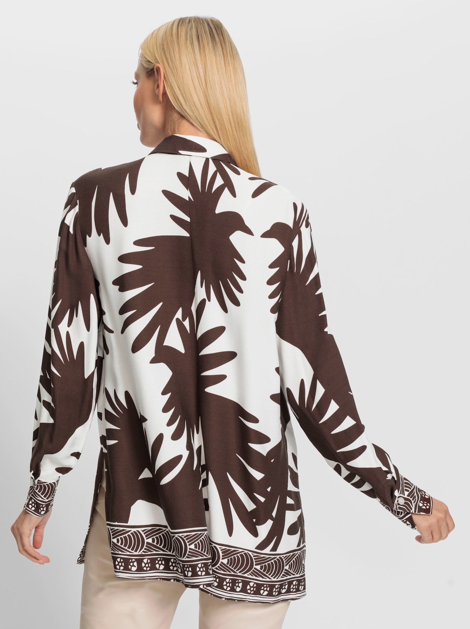 heine Langarm-Bluse mit Bordüren-Druck - schoko-weiß-bedruckt