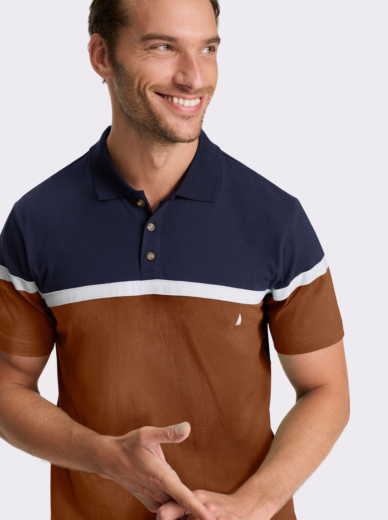 Catamaran Langarm-Poloshirt - marine-cognac
