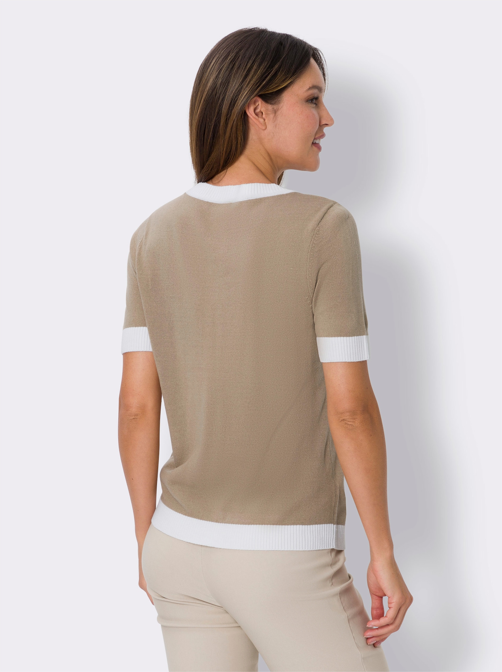 Kurzarmpullover aus Jersey-Strick - beige