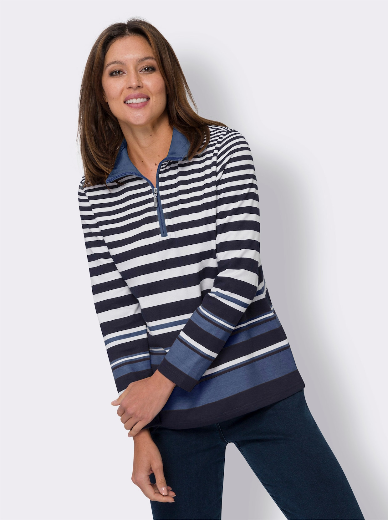 Sweatshirt - marine-jeansblau-gestreift