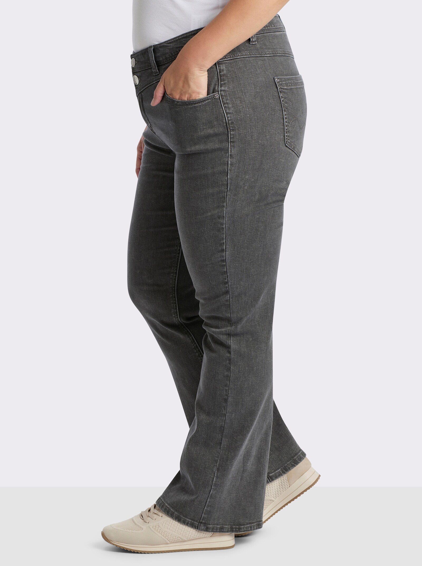 sheego Bootcut-Jeans mit Doppelknopf - grey-denim