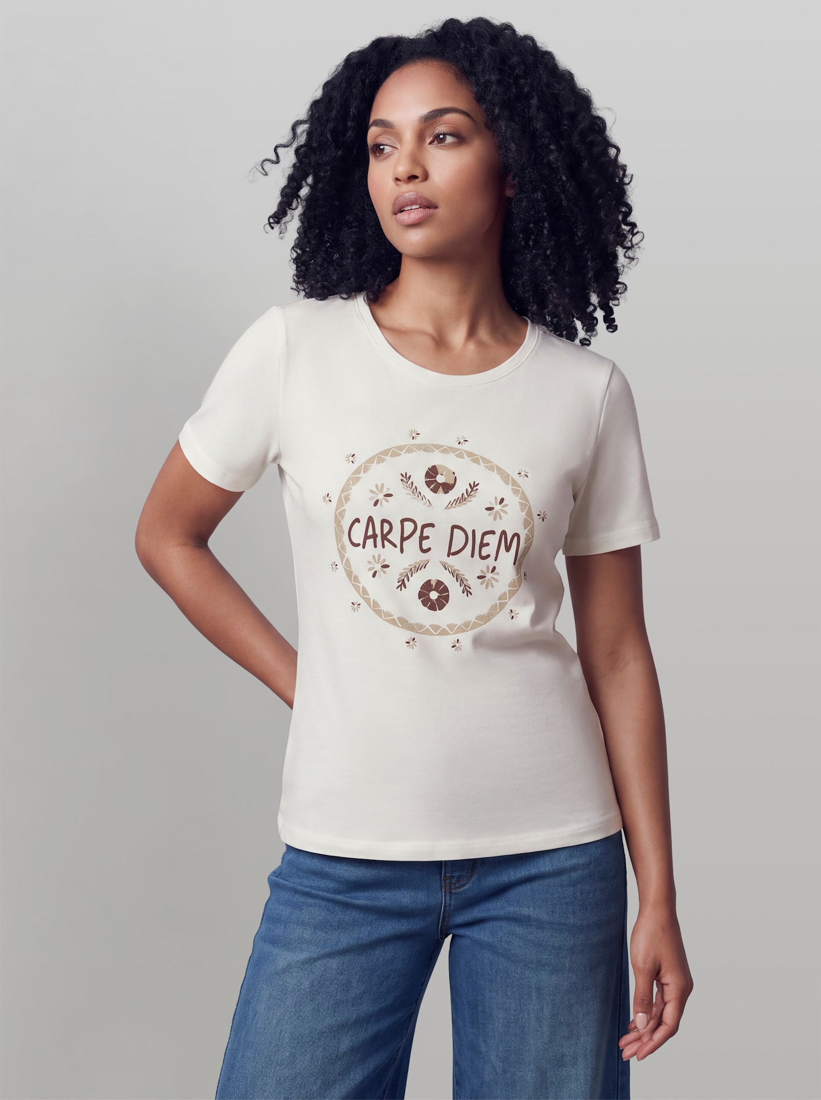 heine Kurzarmshirt mit Schriftzug - ecru