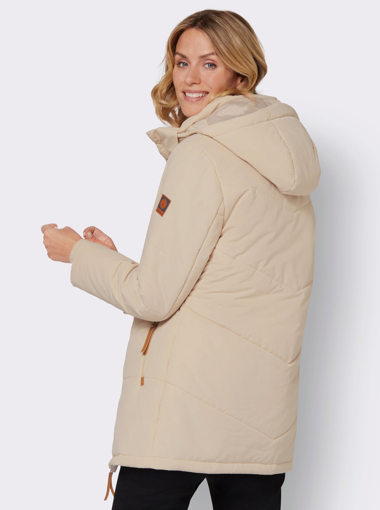 Outdoorjacke mit abnehmbarer Kapuze und Jersey-Bündchen - sand