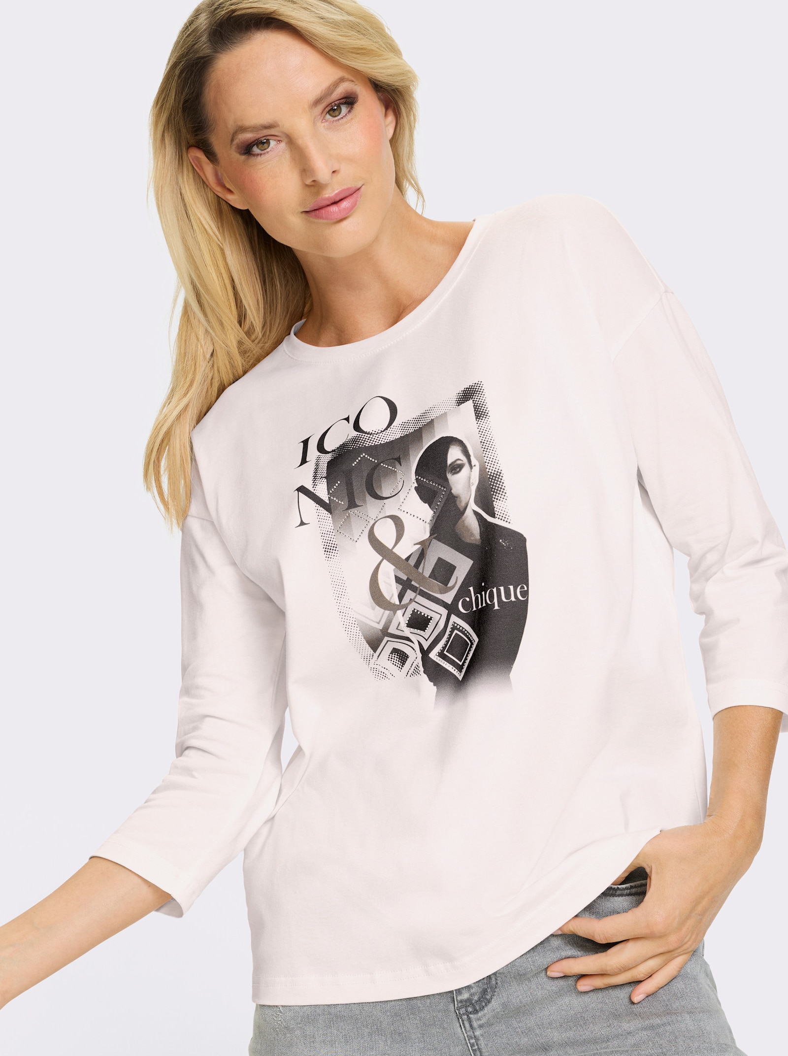 heine T-shirt à manches 3/4 avec inscription - écru