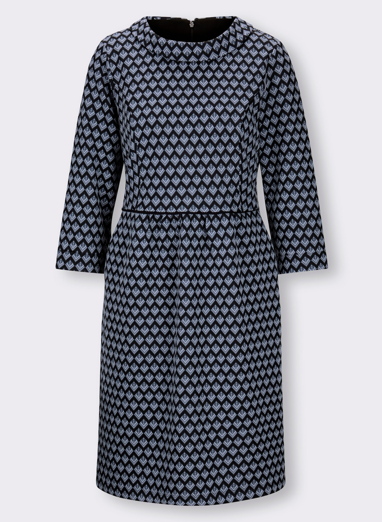 heine Jersey jurk - marine/rookblauw gedessineerd