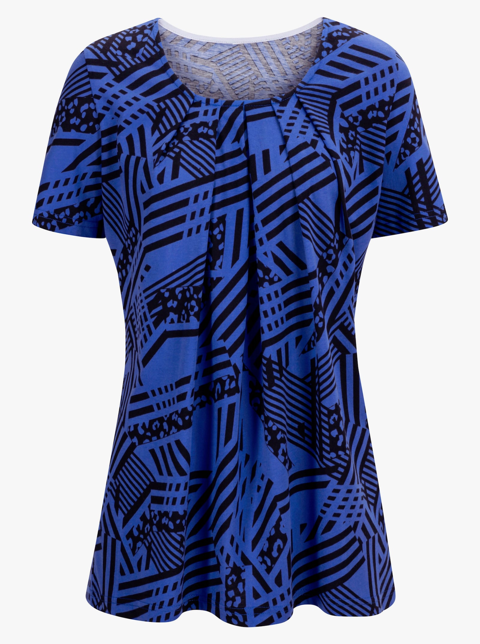 Longshirt in A-Form mit Falten - blau-gemustert