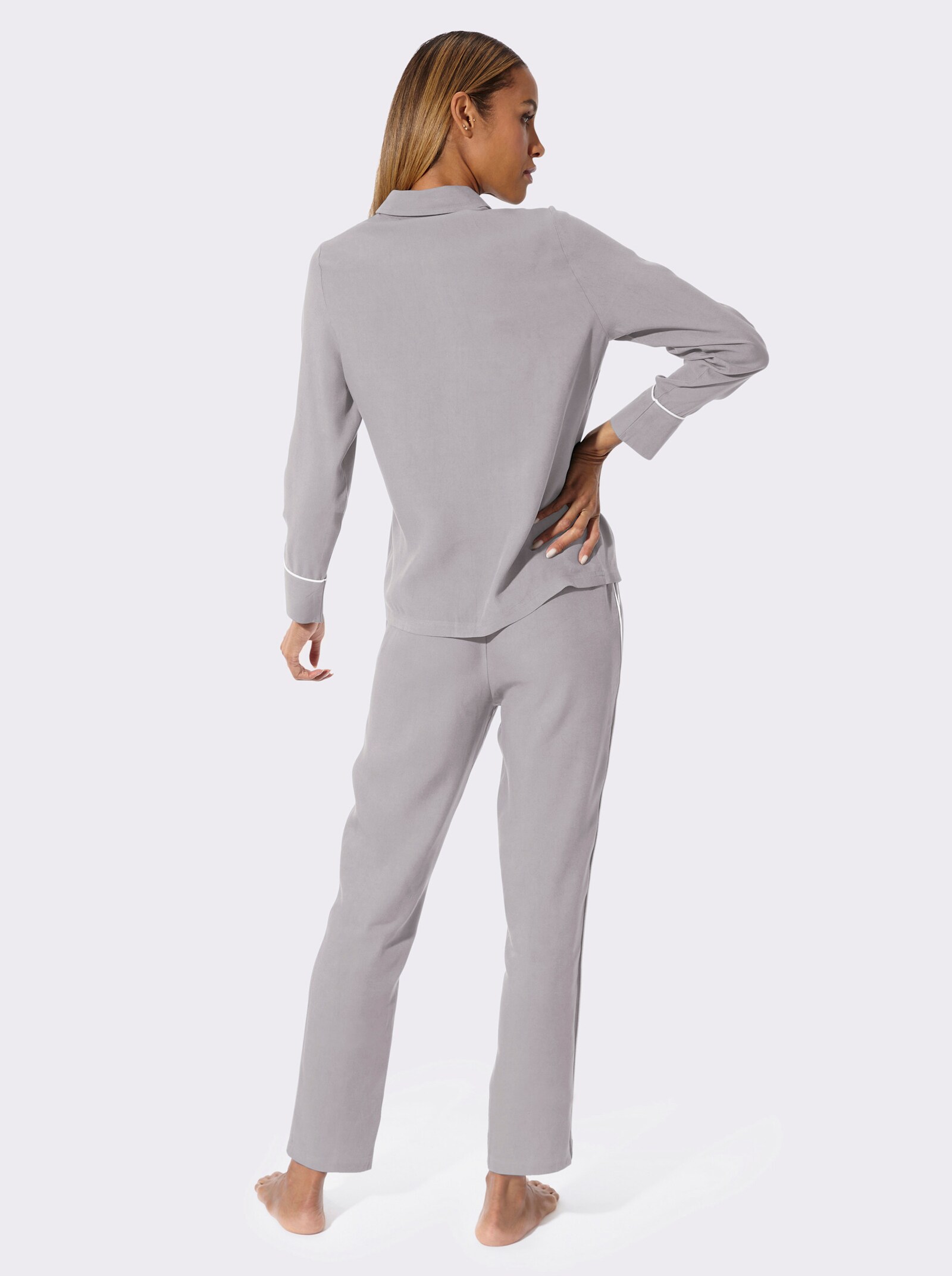 wäschepur Pyjama mit Brusttasche - steingrau-ecru