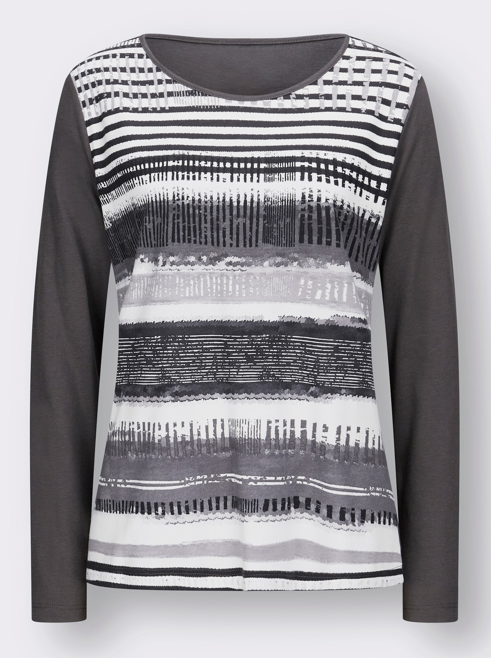 Shirt met lange mouwen en grafisch patroon voor - donkergrijs gestreept