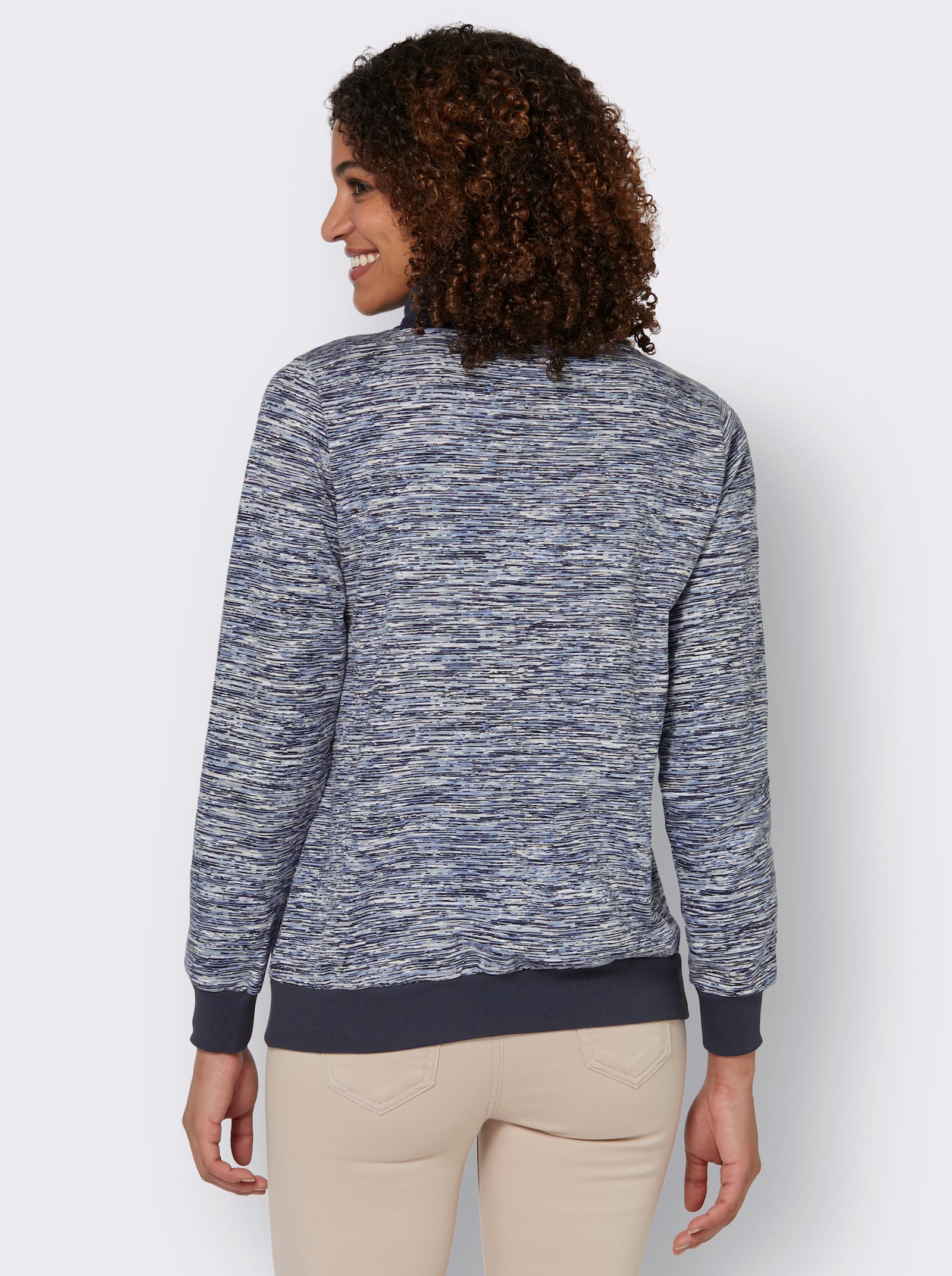 Sweatshirt mit Kontrast-Details - marine-weiß-meliert