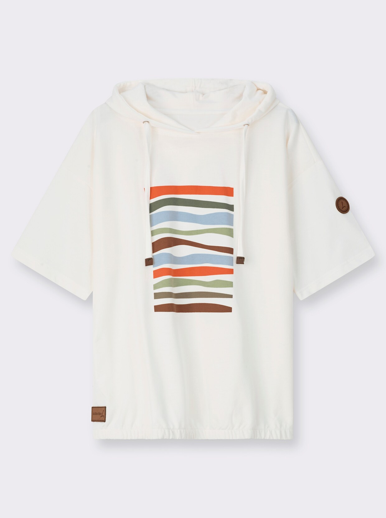 Kapuzensweatshirt mit elastischem Saum - ecru-eucalyptus-bedruckt