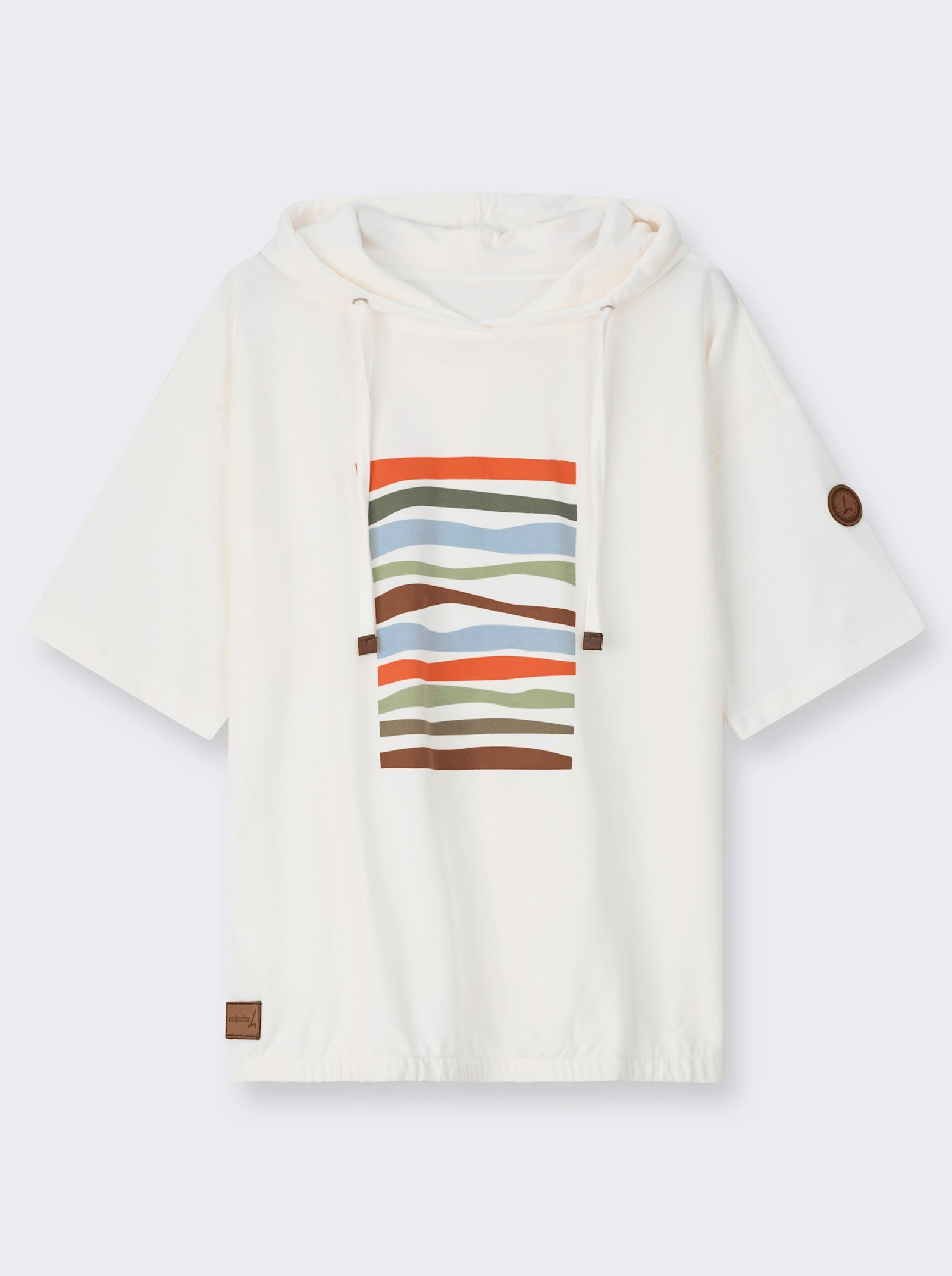 Kapuzensweatshirt mit elastischem Saum - ecru-eucalyptus-bedruckt