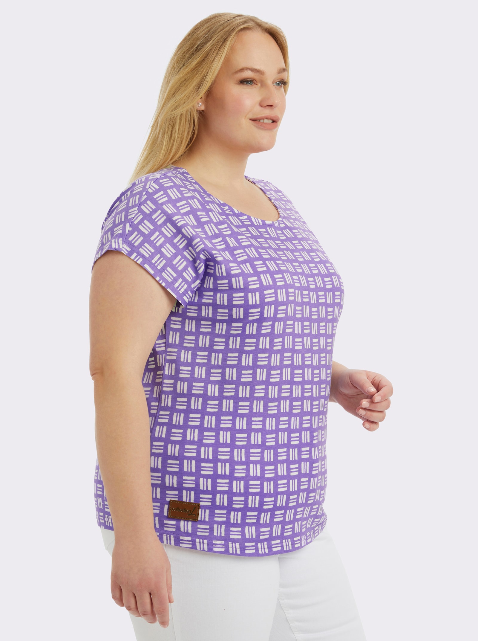 Print-Shirt aus reiner Baumwolle - lavendel-ecru-bedruckt